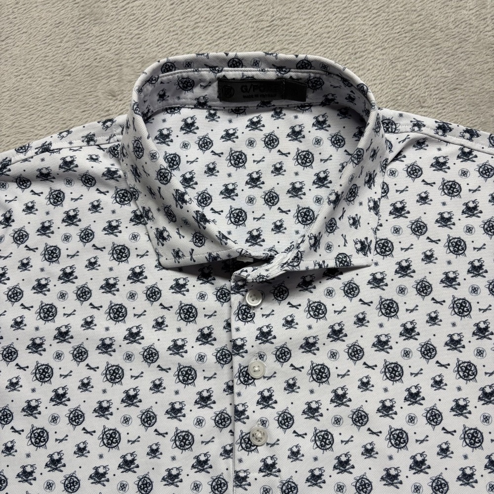G/Fore Men's M White Skull & Tee Bones All Over Print Golf Polo